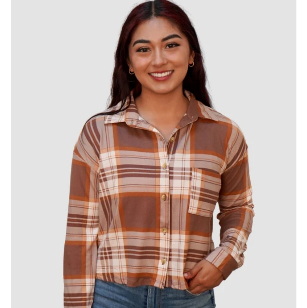 Self Esteem Dakota Cropped Long Sleeve Flannel Top